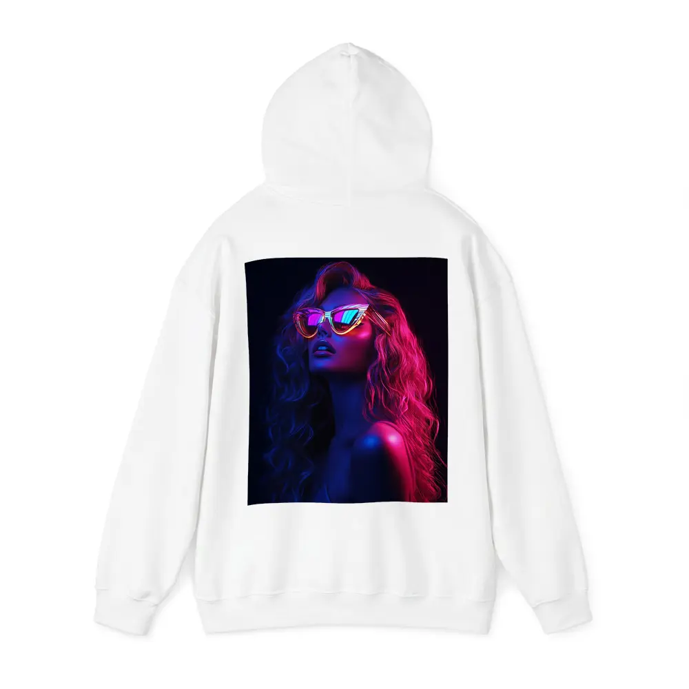 Neon Glow Woman Sunglasses Dark Background – Hoodies