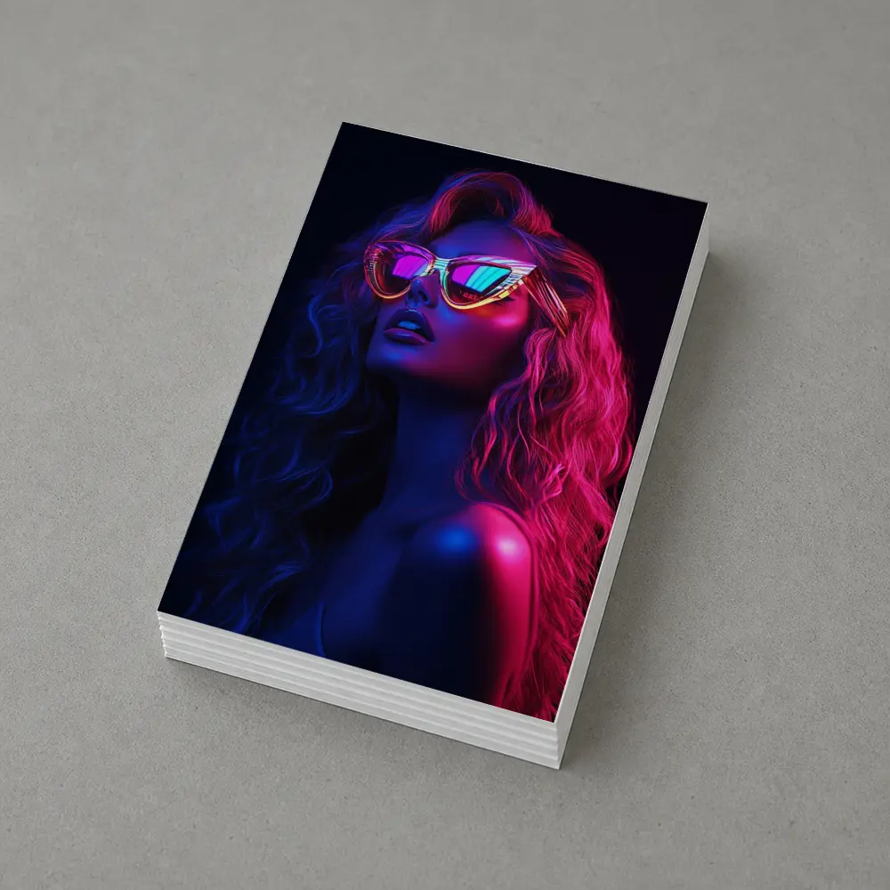 Neon Glow Woman Sunglasses Dark Background – Postcards