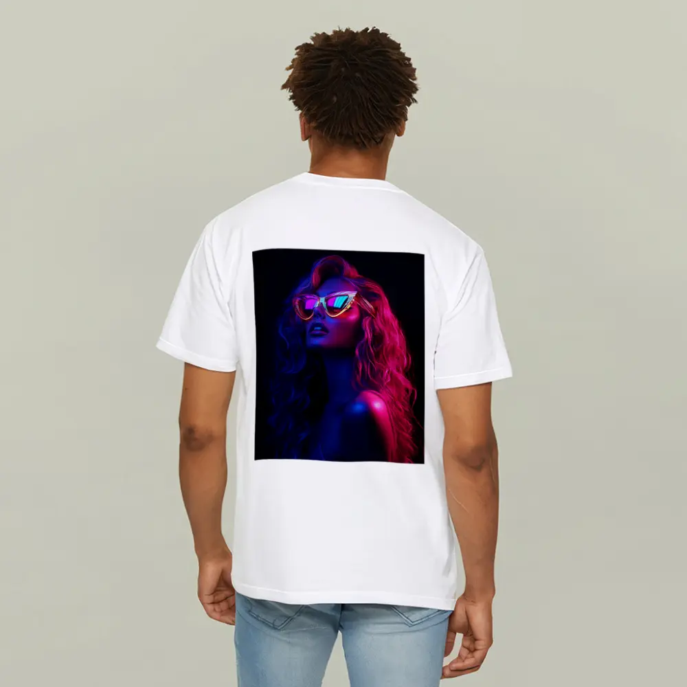 Neon Glow Woman Sunglasses Dark Background – T-Shirts