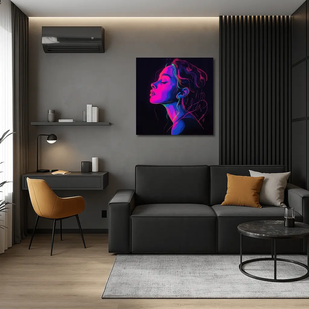 Neon Woman Portrait Dark Background Illustration – Wall Art