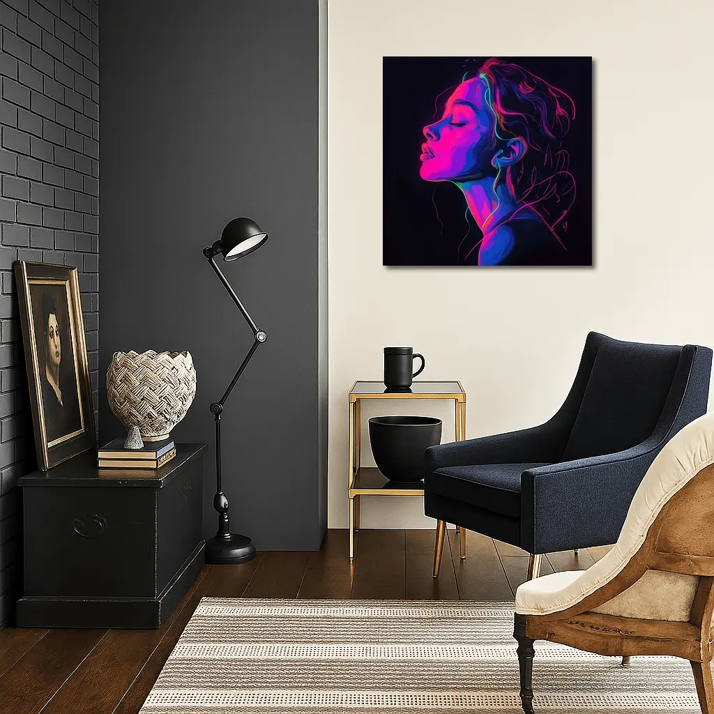 Neon Woman Portrait Dark Background Illustration – Wall Art
