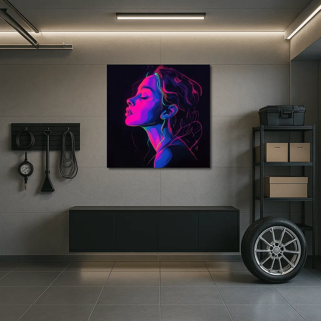 Neon Woman Portrait Dark Background Illustration – Wall Art