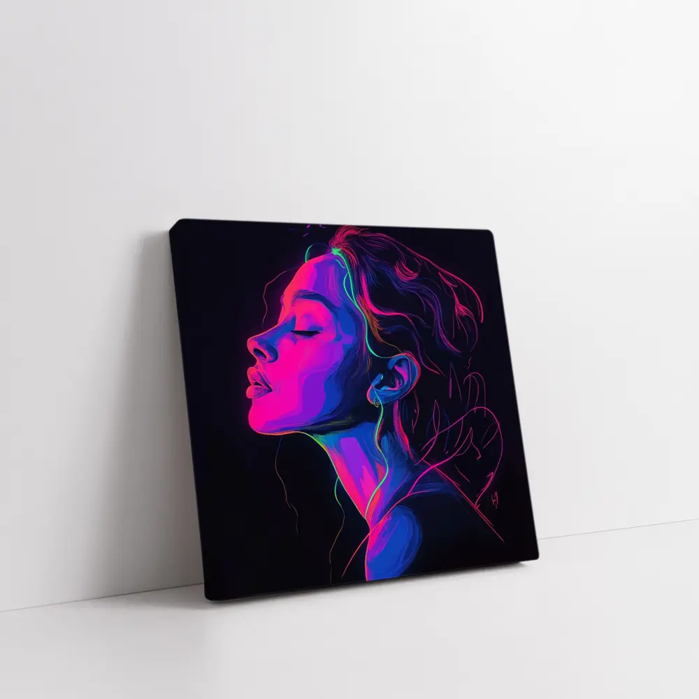 Neon Woman Portrait Dark Background Illustration – Wall Art