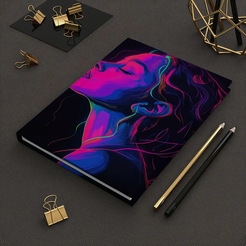 Neon Woman Portrait Dark Background Illustration – Notebooks