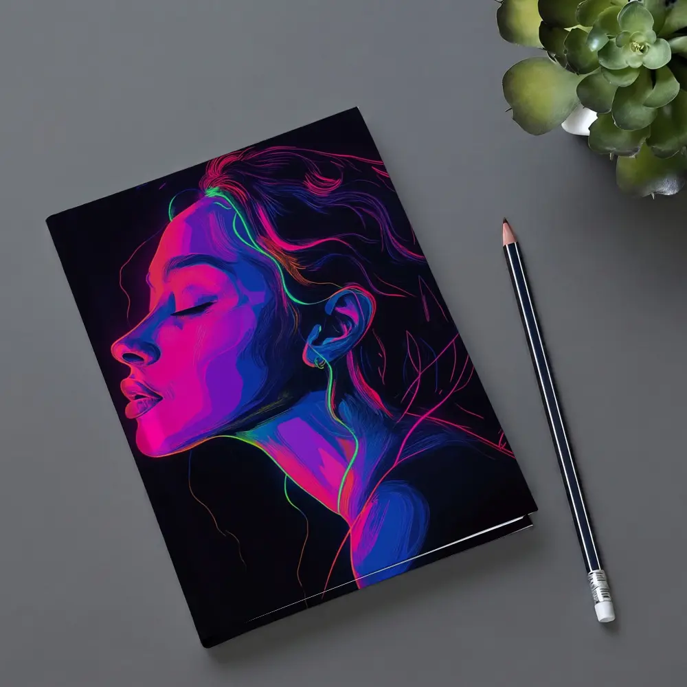 Neon Woman Portrait Dark Background Illustration – Notebooks