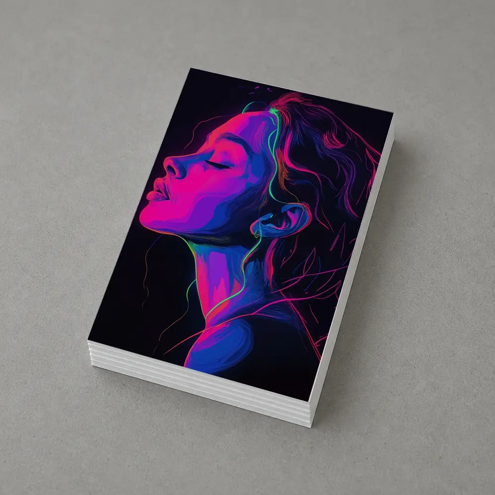 Neon Woman Portrait Dark Background Illustration – Postcards