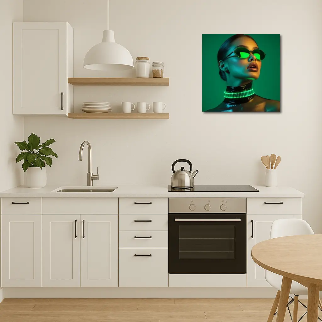 Neon Green Woman Portrait Cyberpunk Style – Wall Art