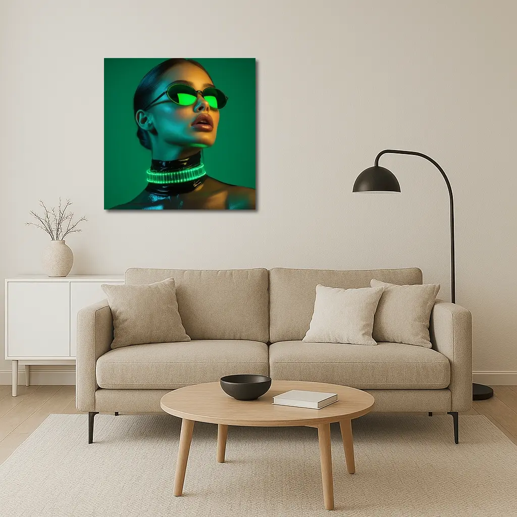 Neon Green Woman Portrait Cyberpunk Style – Wall Art