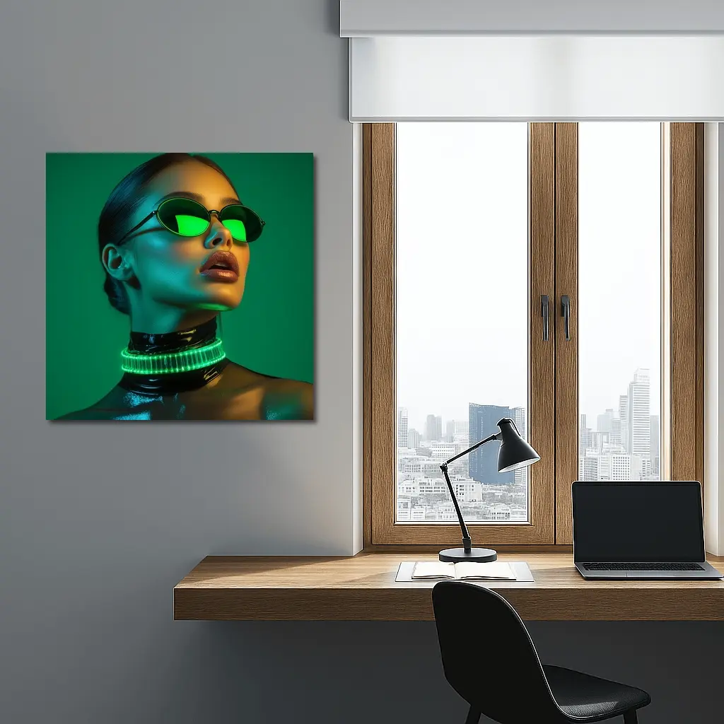 Neon Green Woman Portrait Cyberpunk Style – Wall Art