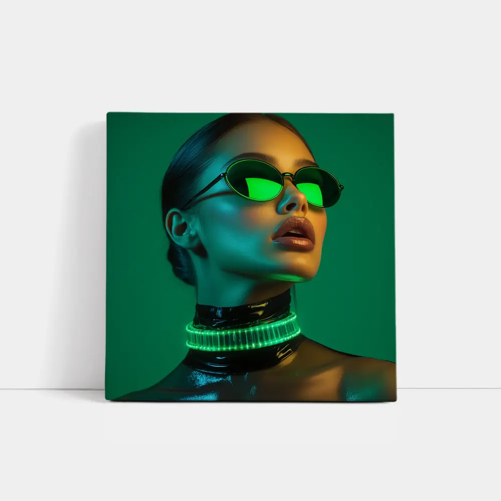 Neon Green Woman Portrait Cyberpunk Style – Wall Art