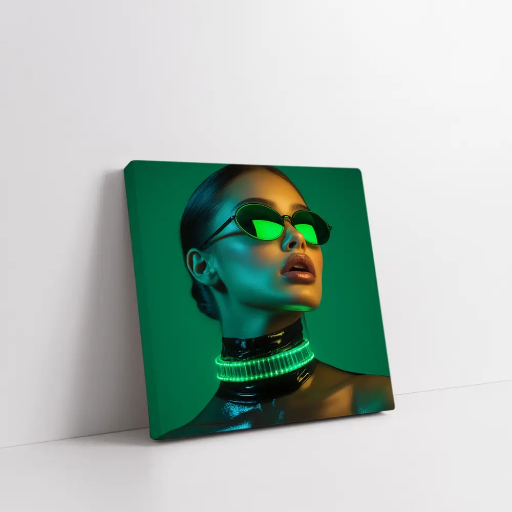 Neon Green Woman Portrait Cyberpunk Style – Wall Art