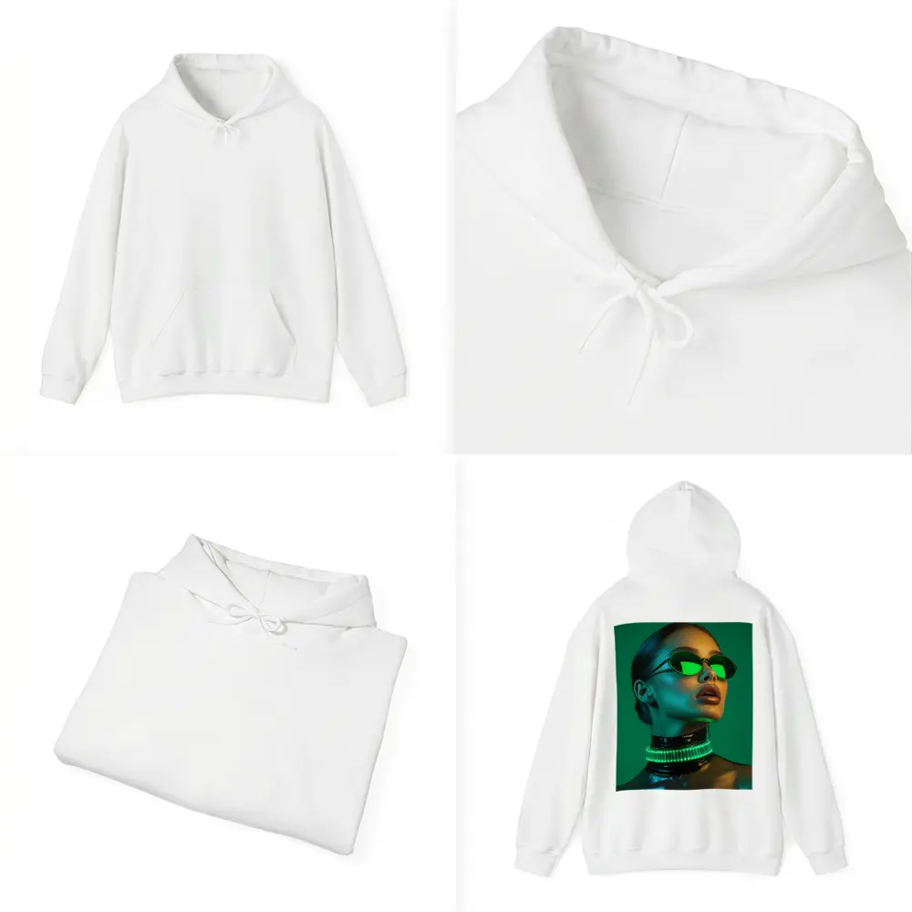Neon Green Woman Portrait Cyberpunk Style – Hoodies