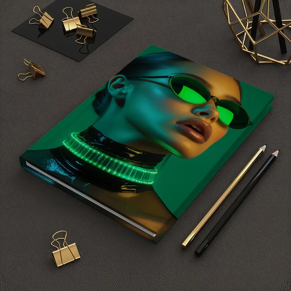 Neon Green Woman Portrait Cyberpunk Style – Notebooks