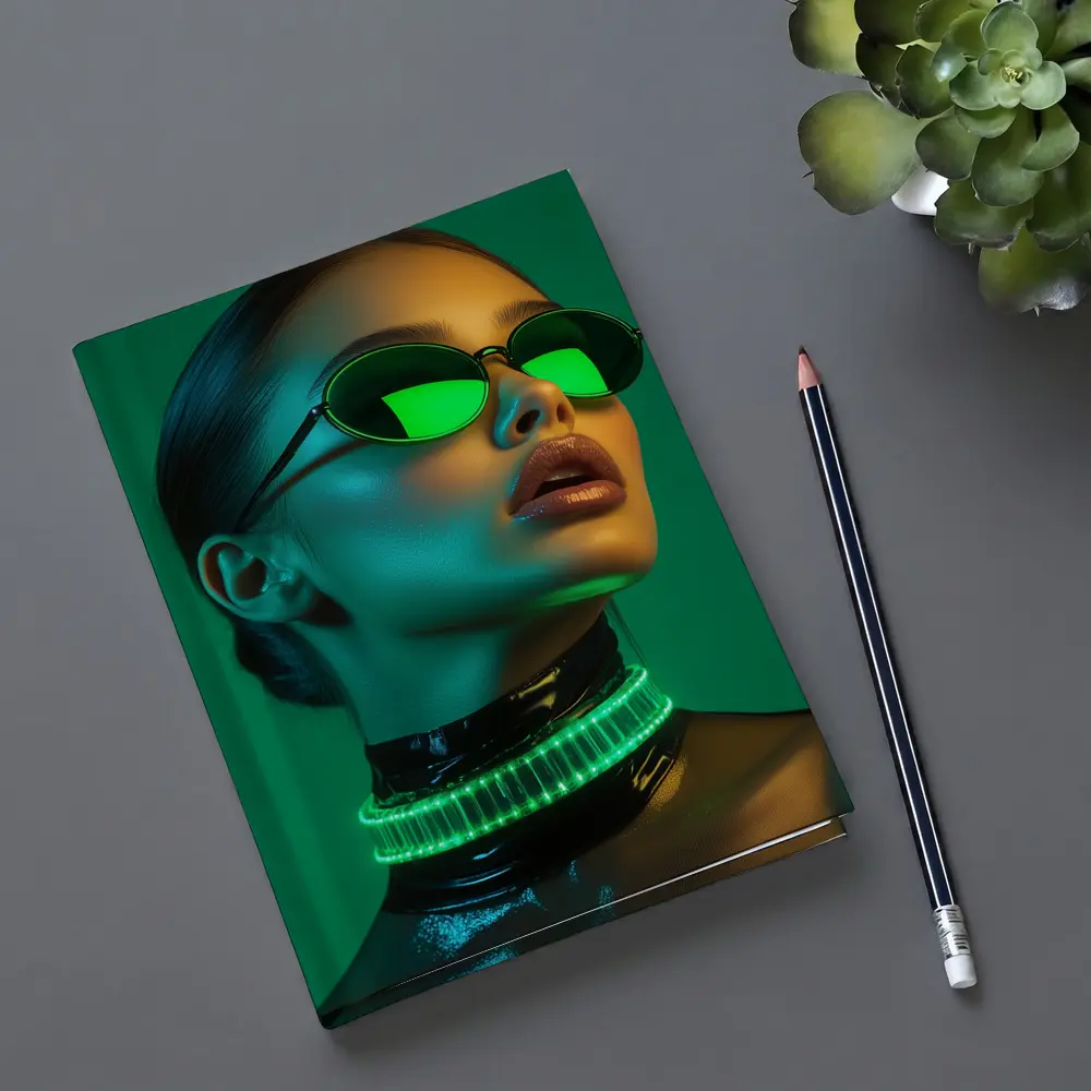 Neon Green Woman Portrait Cyberpunk Style – Notebooks