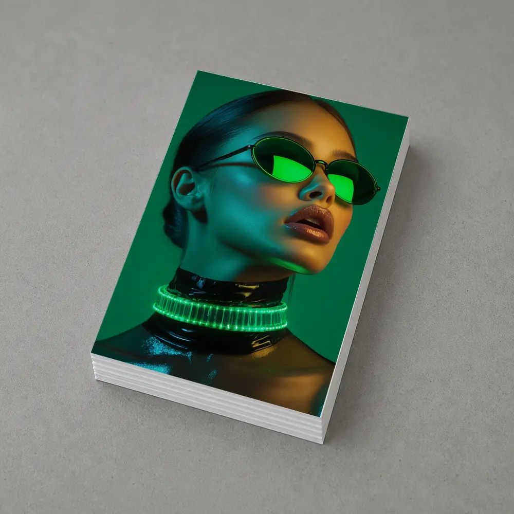 Neon Green Woman Portrait Cyberpunk Style – Postcards