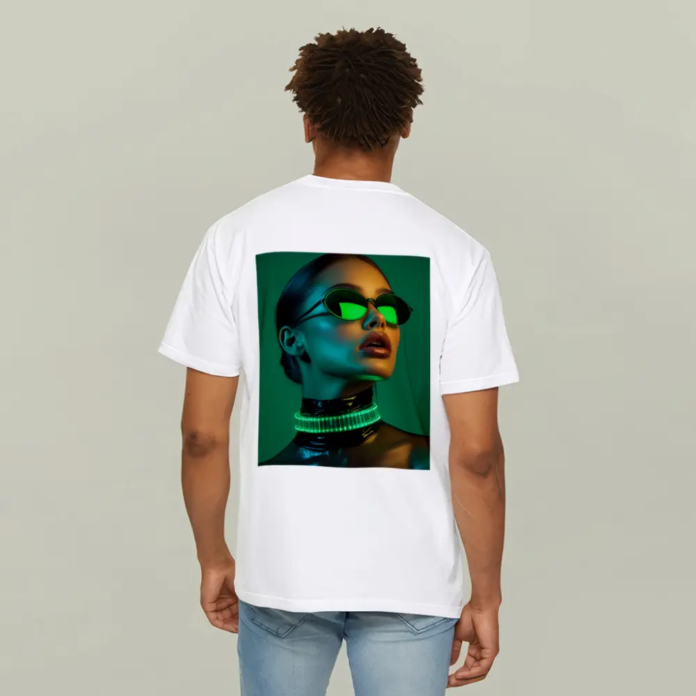 Neon Green Woman Portrait Cyberpunk Style – T-Shirts
