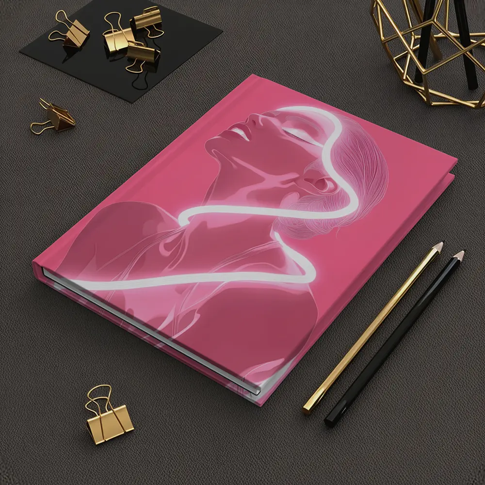 Neon Line Woman Portrait Pink Background Art – Notebooks