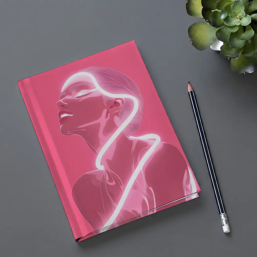 Neon Line Woman Portrait Pink Background Art – Notebooks