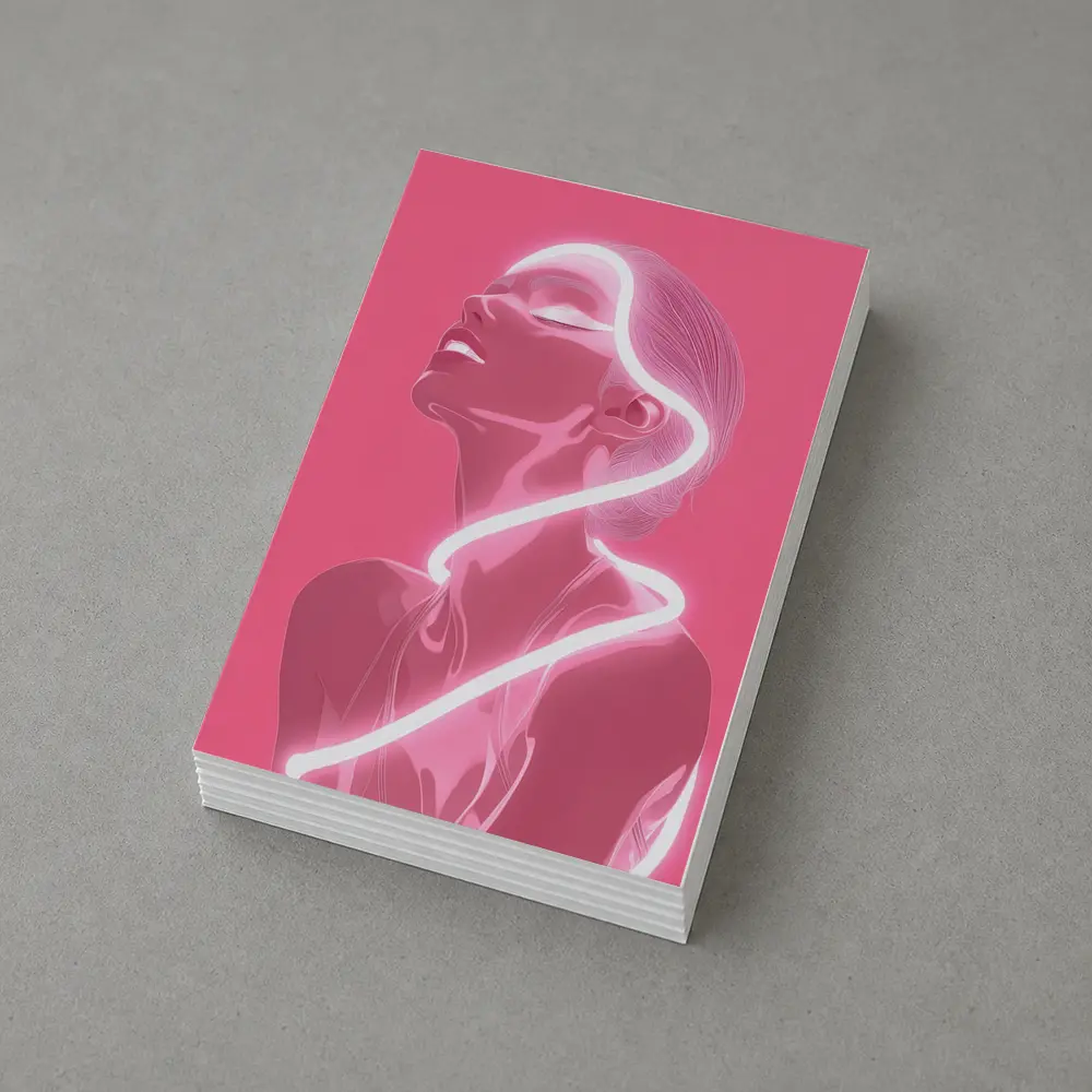 Neon Line Woman Portrait Pink Background Art – Postcards
