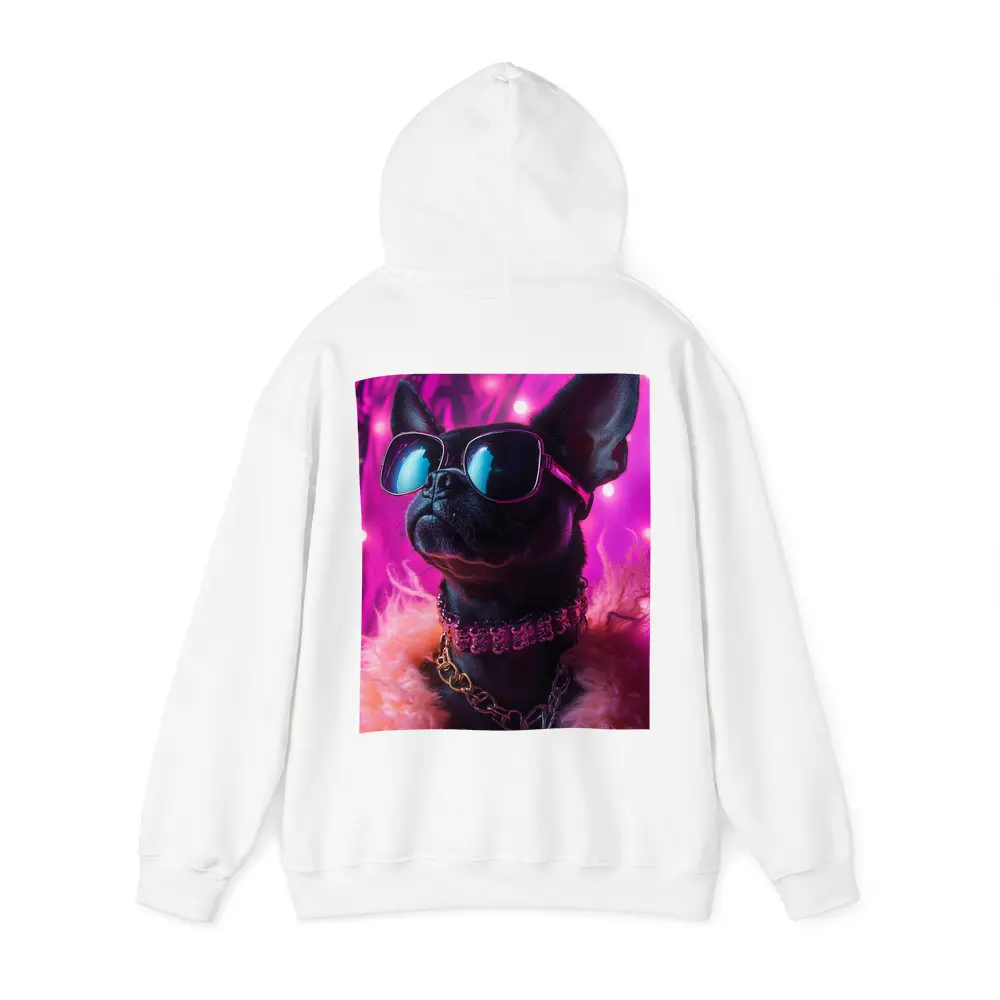 French Bulldog Sunglasses Pink Neon Background – Hoodies
