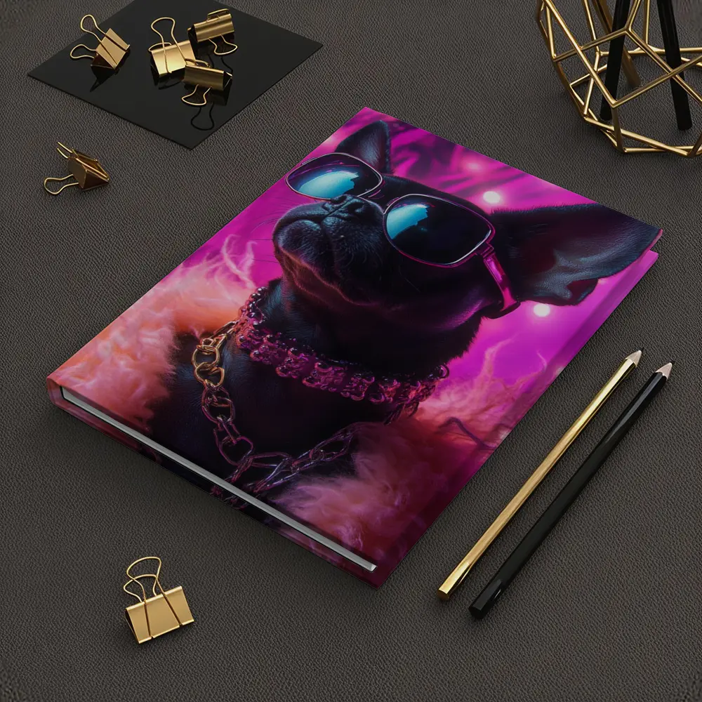 French Bulldog Sunglasses Pink Neon Background – Notebooks