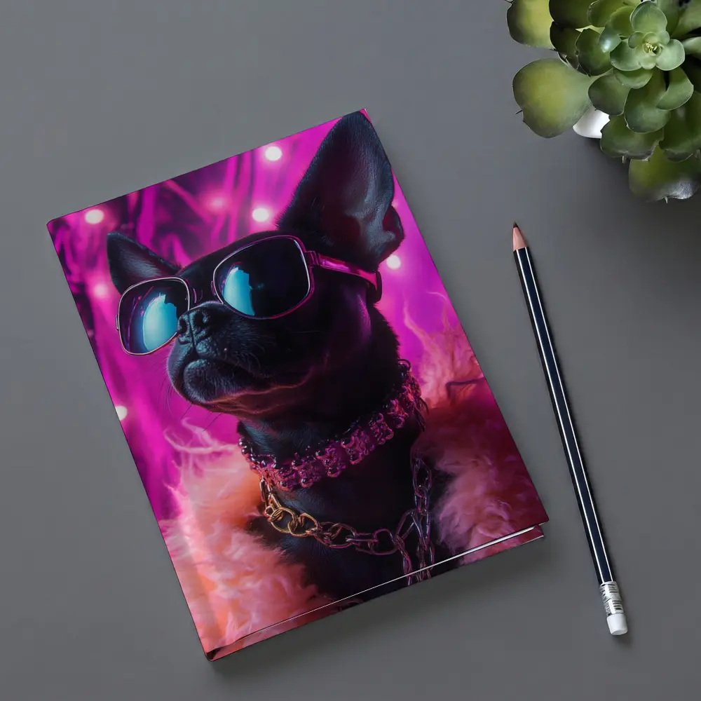 French Bulldog Sunglasses Pink Neon Background – Notebooks