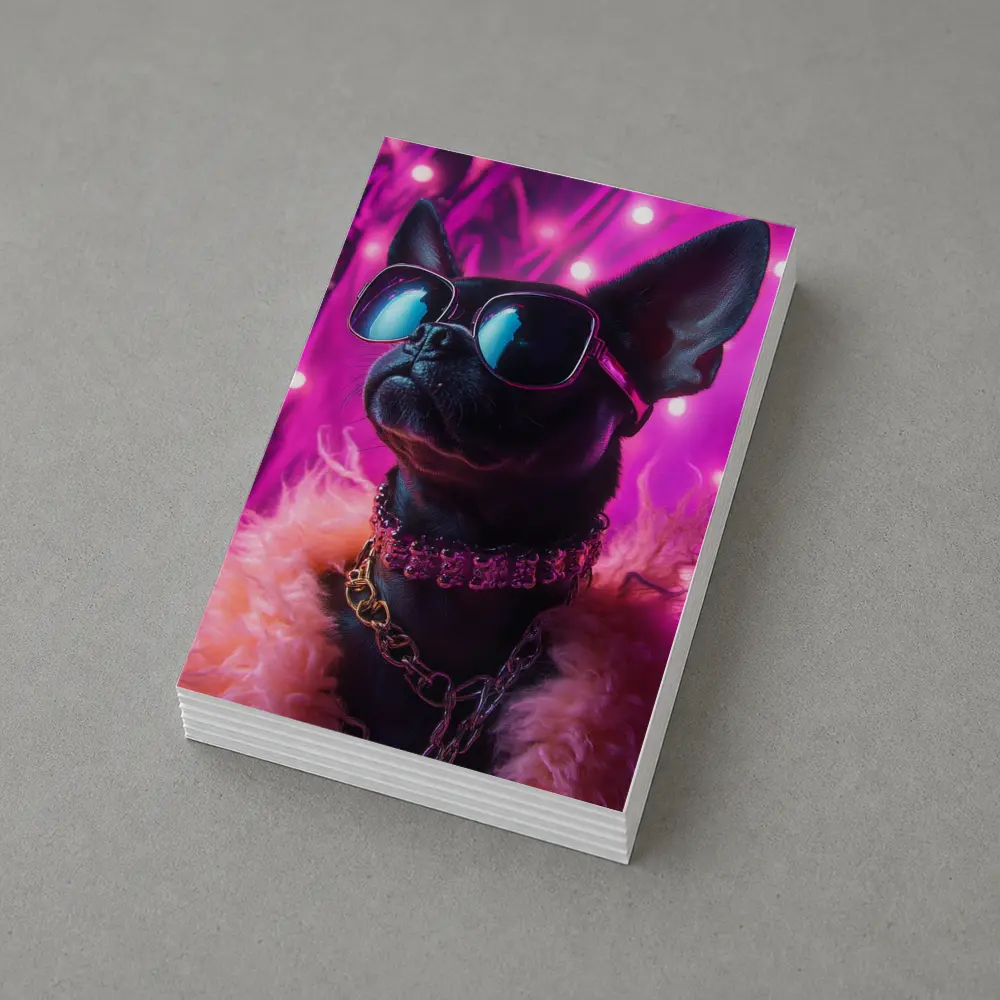 French Bulldog Sunglasses Pink Neon Background – Postcards