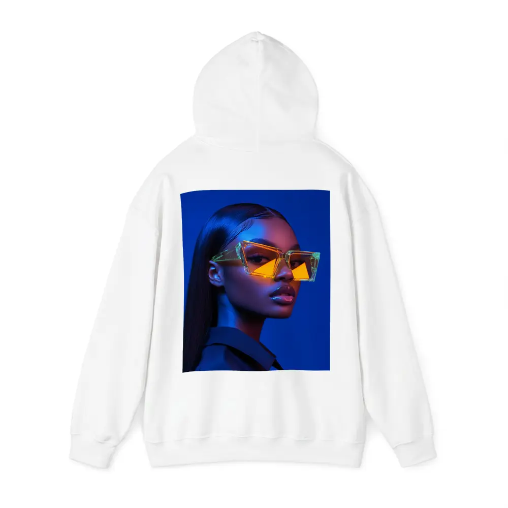 Woman Neon Sunglasses Blue Studio Portrait – Hoodies