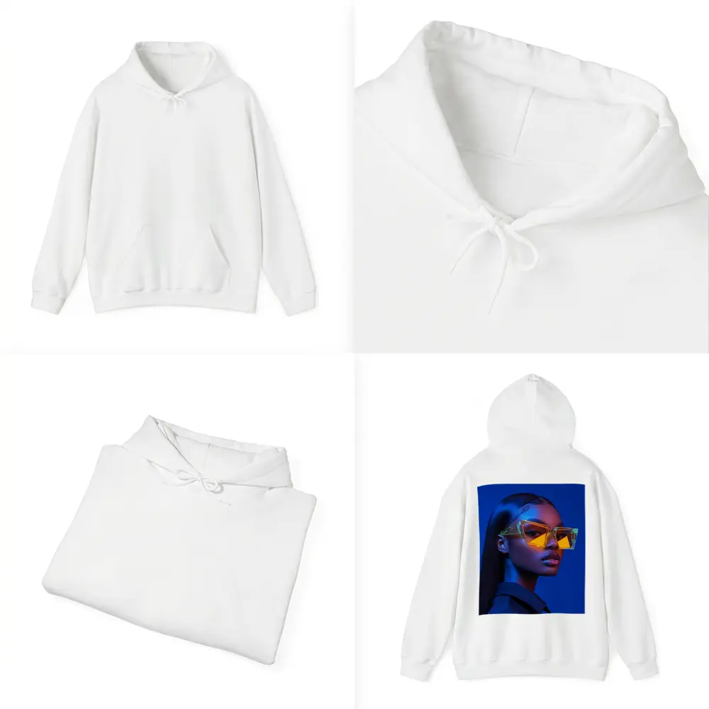 Woman Neon Sunglasses Blue Studio Portrait – Hoodies