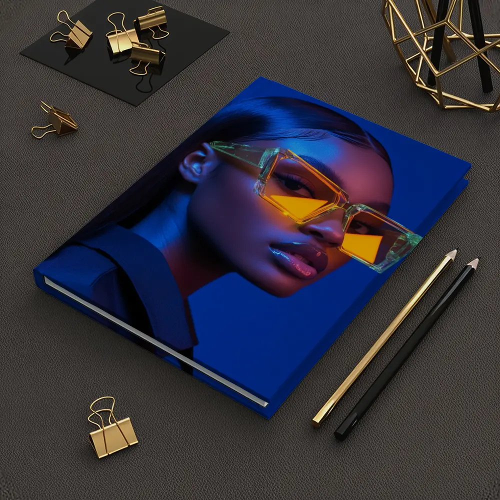 Woman Neon Sunglasses Blue Studio Portrait – Notebooks