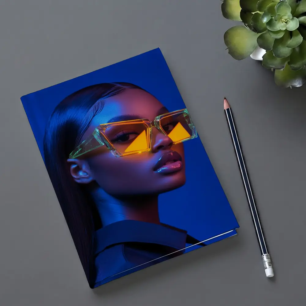 Woman Neon Sunglasses Blue Studio Portrait – Notebooks