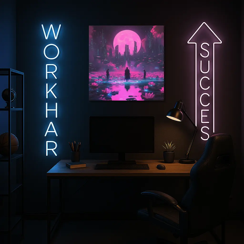 Cyberpunk Samurai Neon City Pink Moon – Wall Art