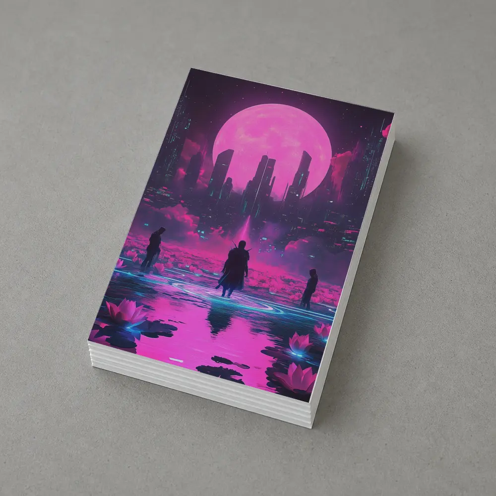 Cyberpunk Samurai Neon City Pink Moon – Postcards