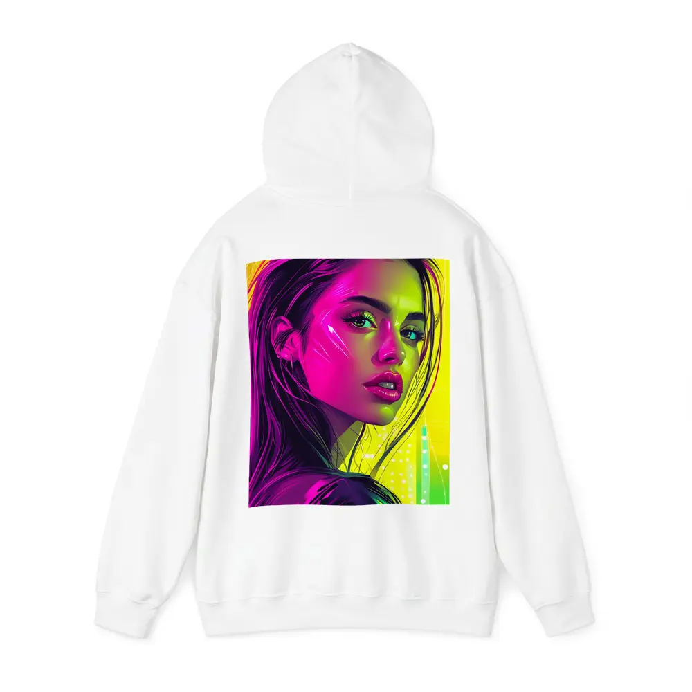 Neon Pop Art Portrait Girl Yellow Background – Hoodies