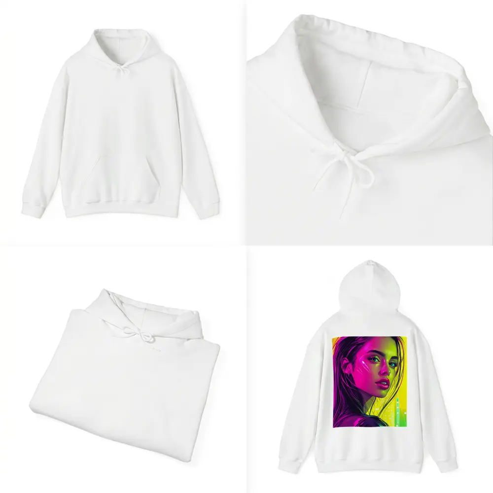 Neon Pop Art Portrait Girl Yellow Background – Hoodies