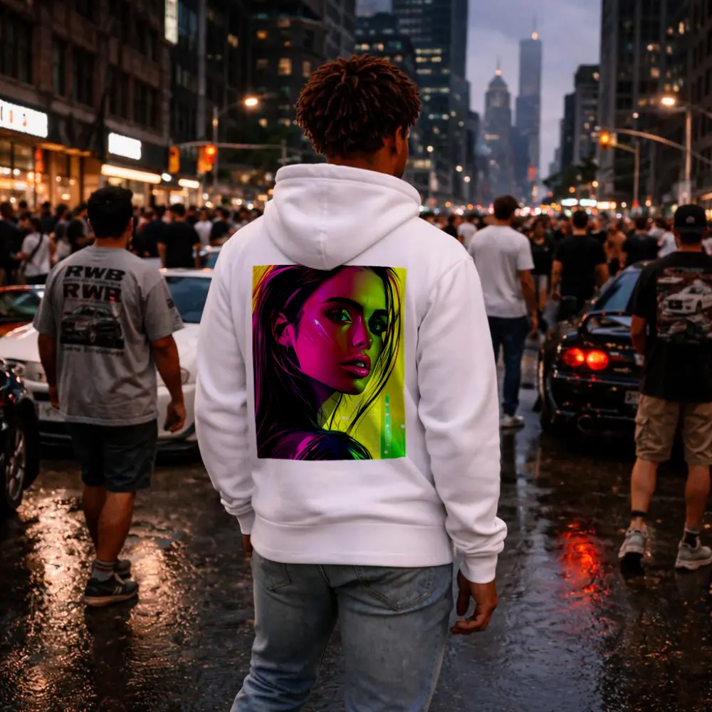 Neon Pop Art Portrait Girl Yellow Background – Hoodies