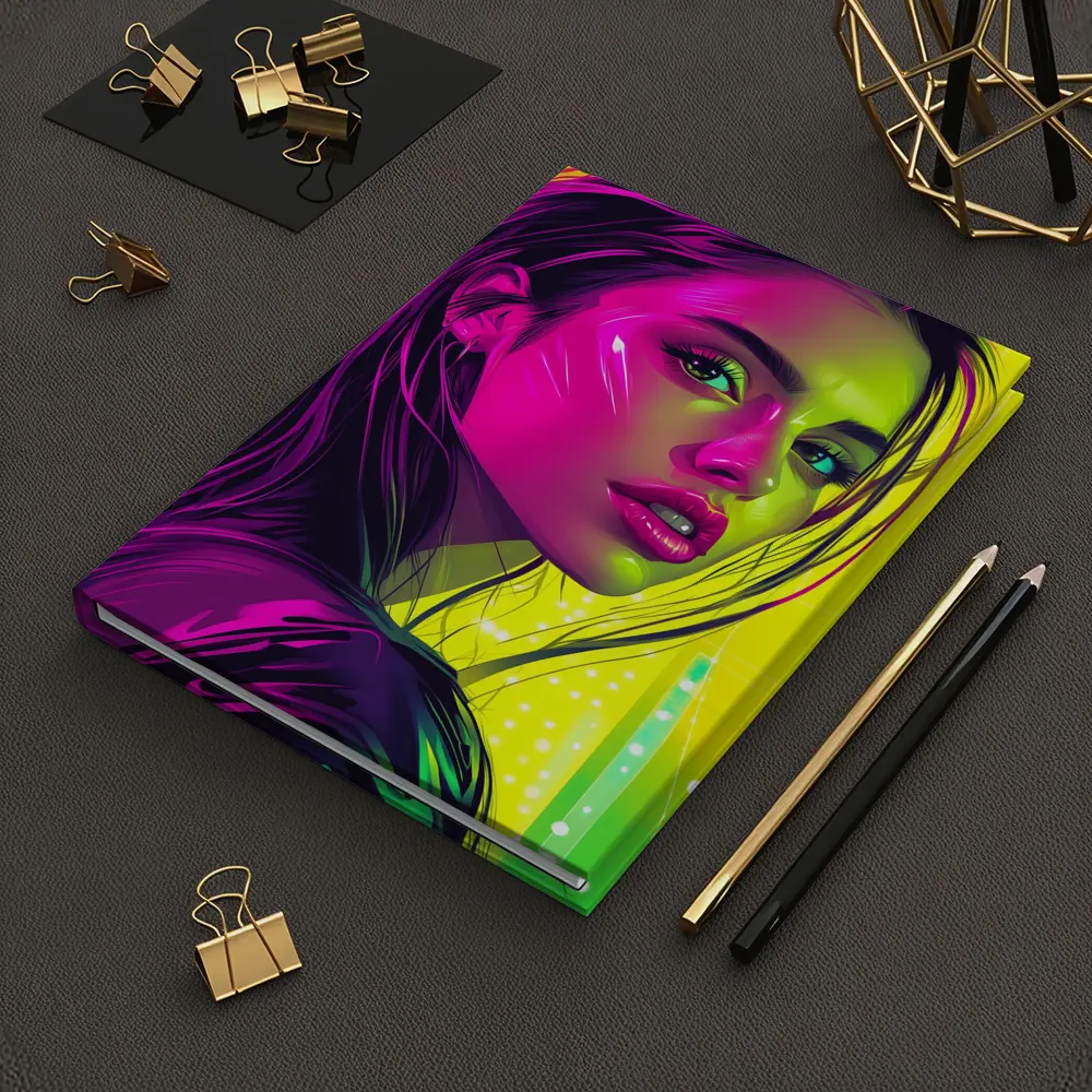 Neon Pop Art Portrait Girl Yellow Background – Notebooks