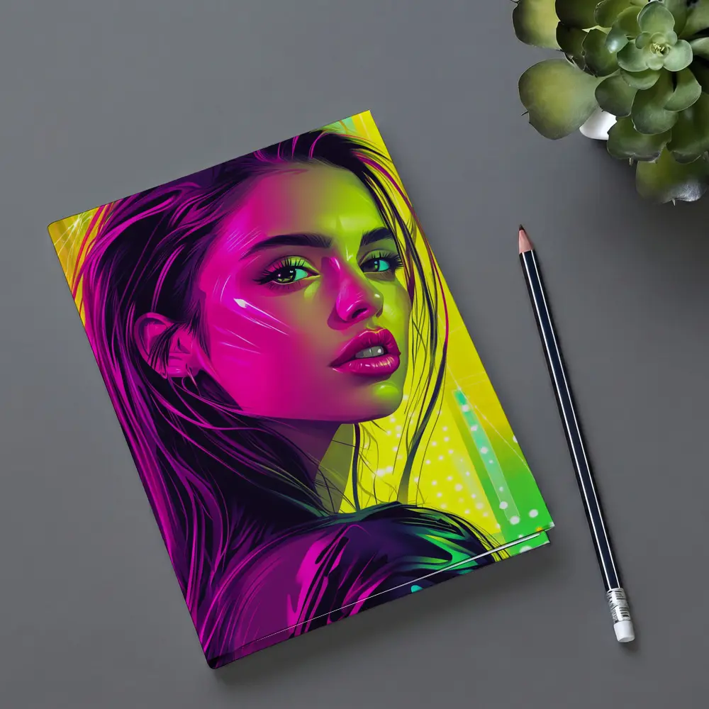 Neon Pop Art Portrait Girl Yellow Background – Notebooks