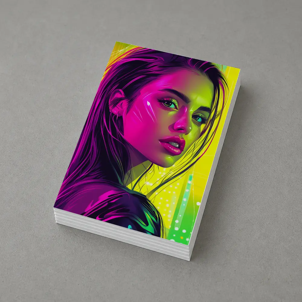 Neon Pop Art Portrait Girl Yellow Background – Postcards