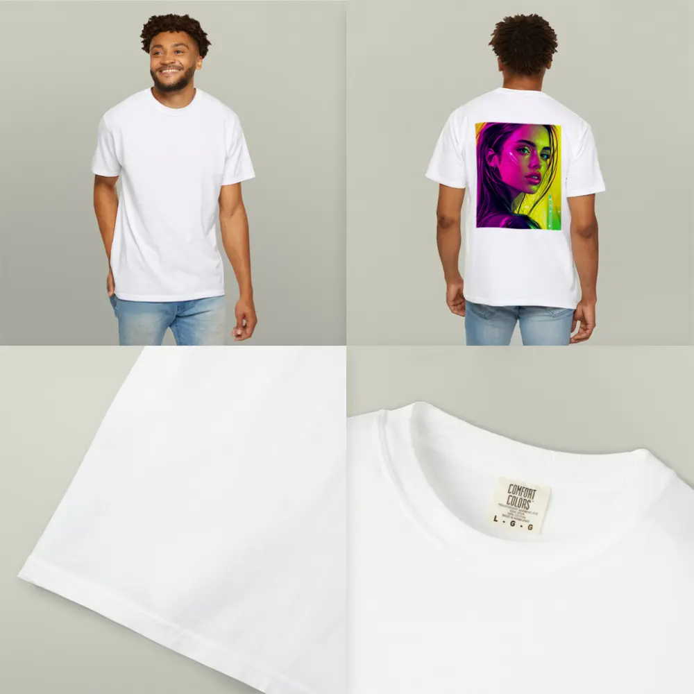 Neon Pop Art Portrait Girl Yellow Background – T-Shirts
