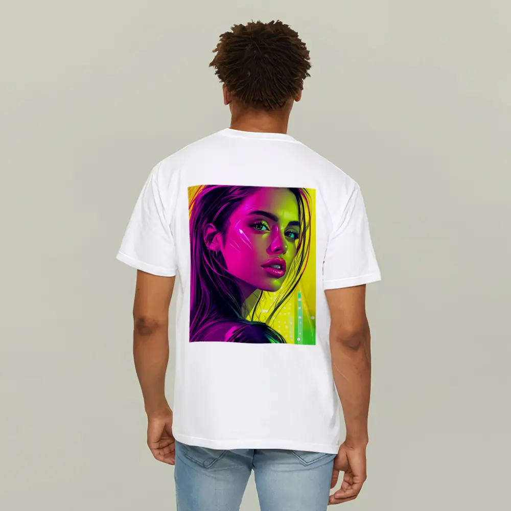 Neon Pop Art Portrait Girl Yellow Background – T-Shirts