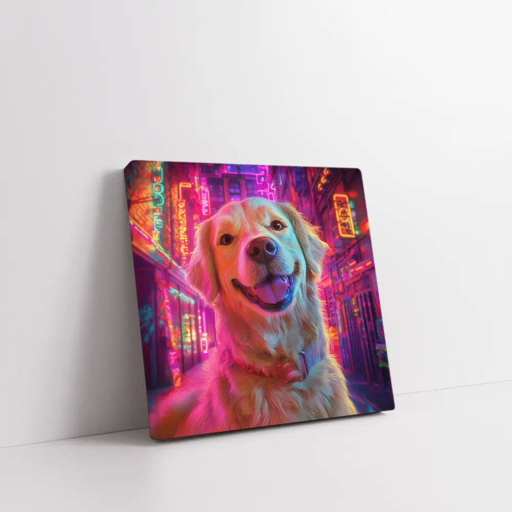 Golden Retriever Neon City Night Art – Wall Art