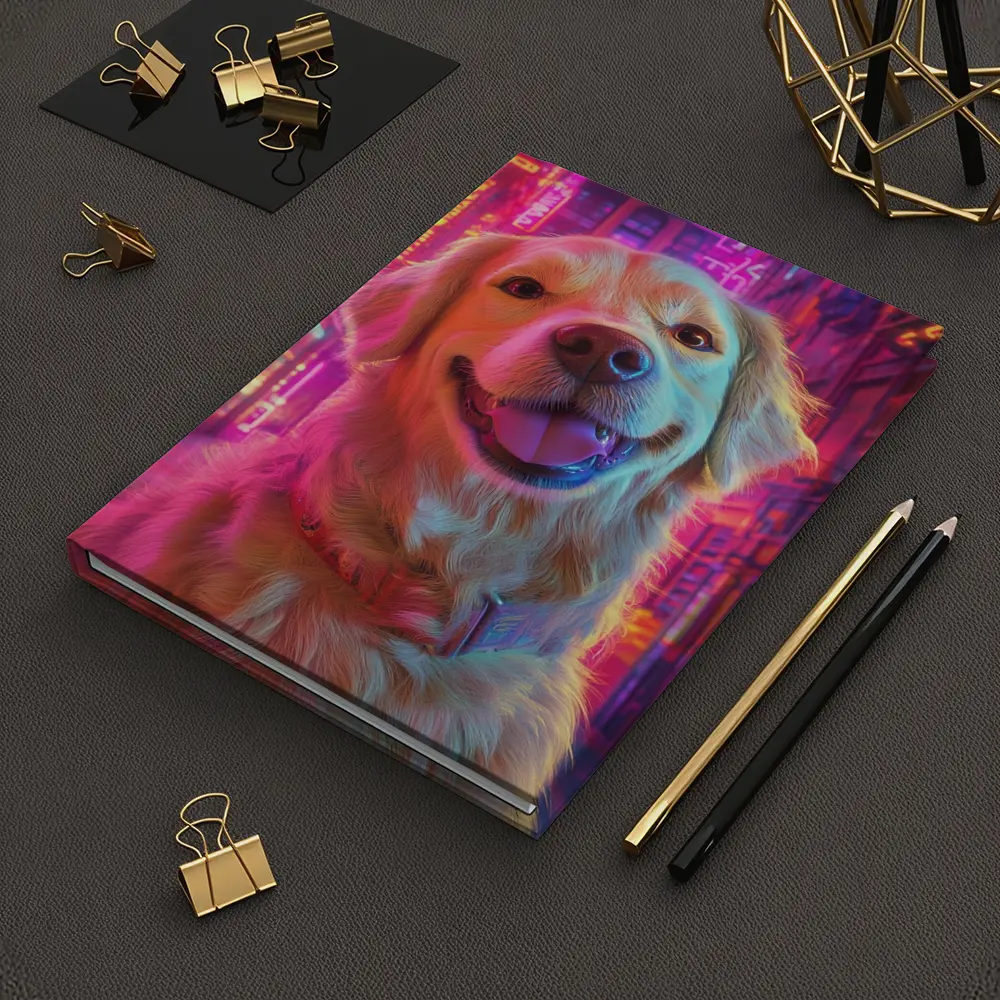 Golden Retriever Neon City Night Art – Notebooks