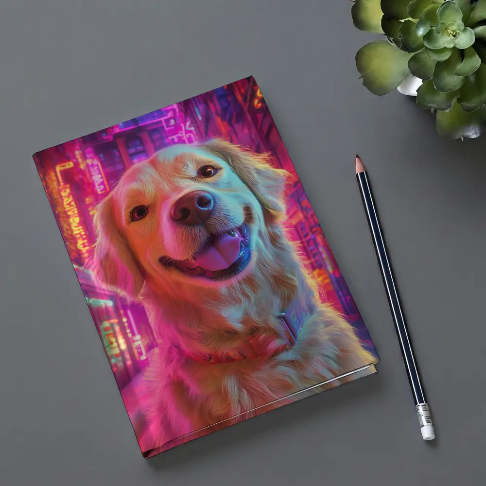 Golden Retriever Neon City Night Art – Notebooks