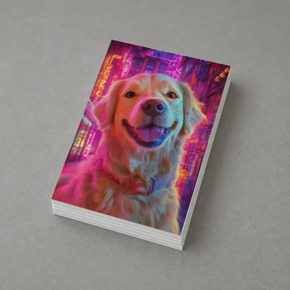 Golden Retriever Neon City Night Art – Postcards