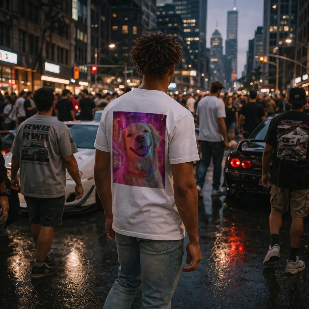 Golden Retriever Neon City Night Art – T-Shirts