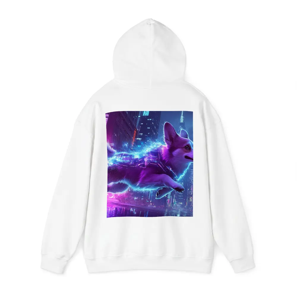 Corgi Dog Running Neon Cyberpunk City – Hoodies