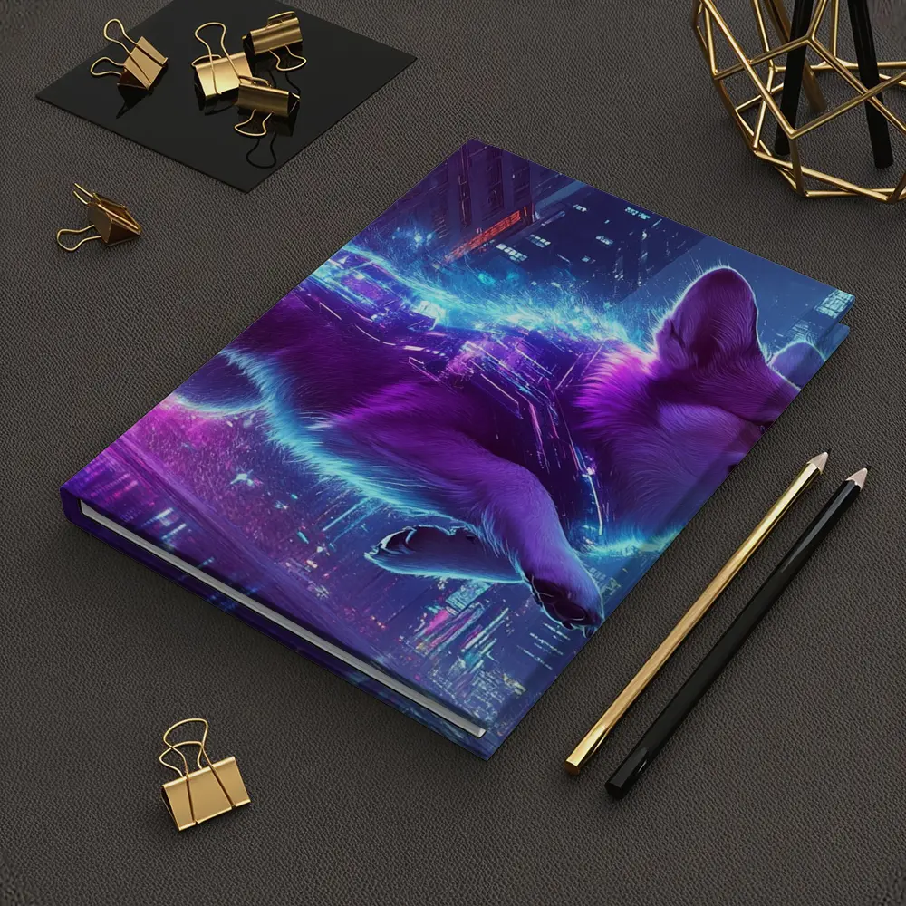 Corgi Dog Running Neon Cyberpunk City – Notebooks
