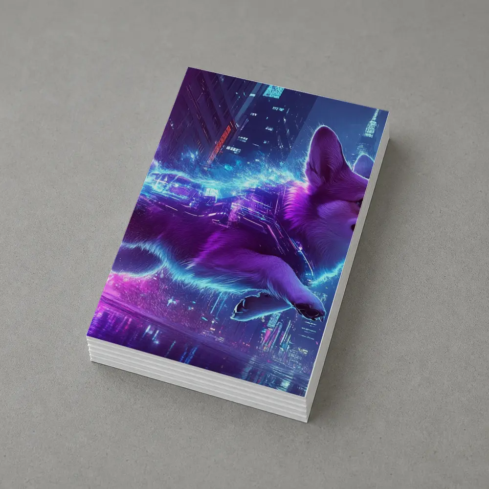 Corgi Dog Running Neon Cyberpunk City – Postcards