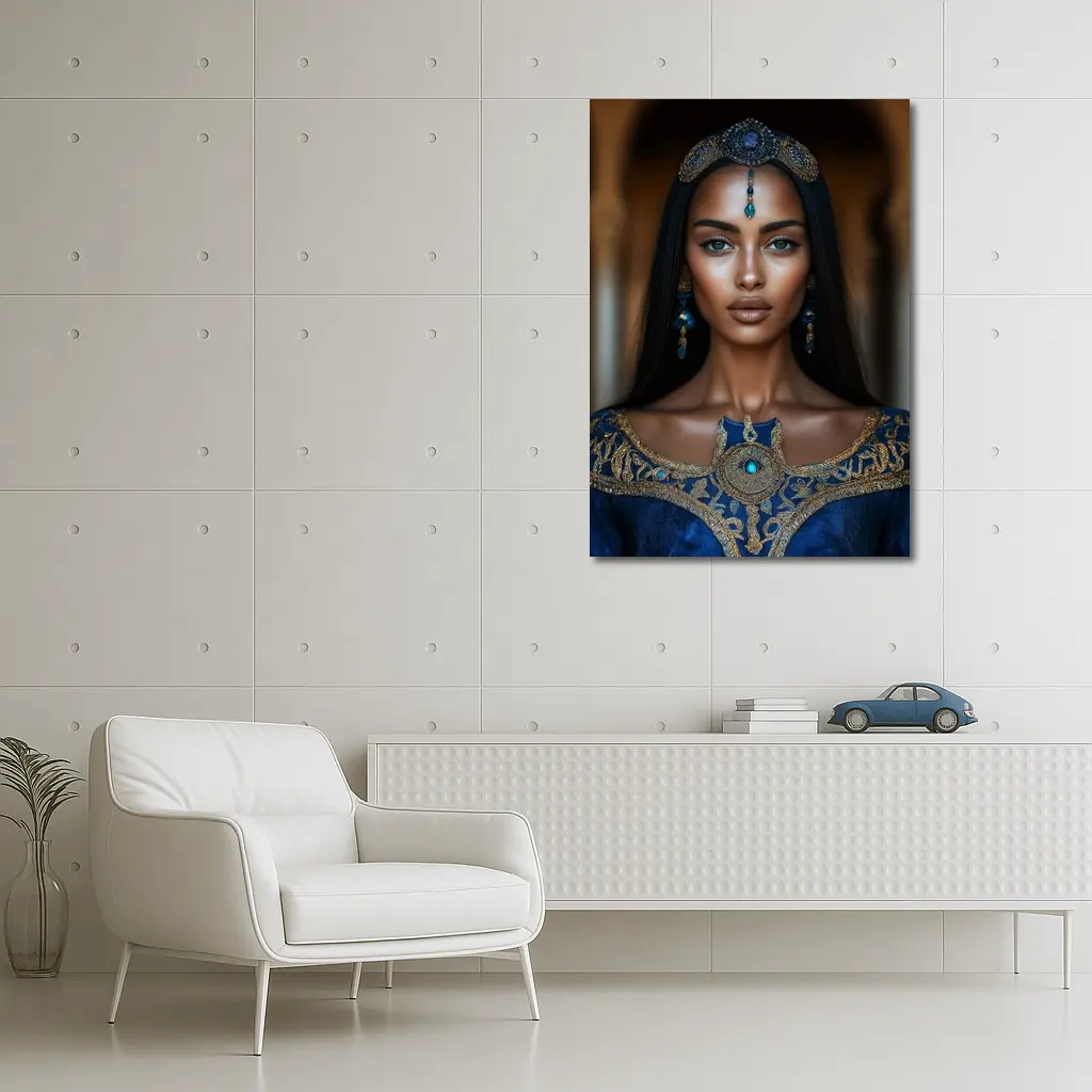 Royal Woman Blue Gold Arabian Palace Portrait – Wall Art
